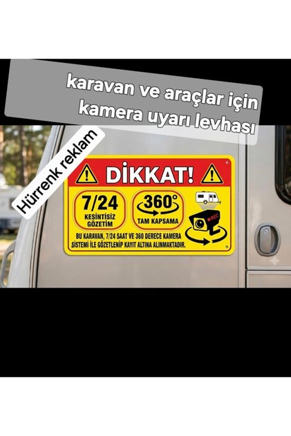 Caravan Camera Warning Sign 20X15 cm with Double-Sided Bsnt on the Back