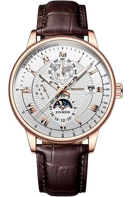 Men’s Casual Leather Analog Quartz Watch with Date Display, Altimeter, Water-Resistant Outdoor Wrist
