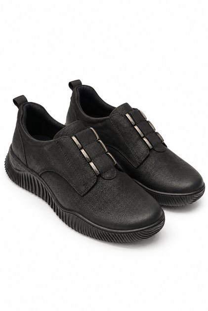 Women's Genuine Leather Black Orthopedic Casual Shoes Vs 1953846