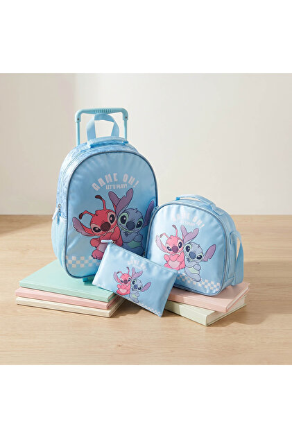 Stitch Print 3-Piece School Trolley Bag Set for Girls 3-5 Years with Lunch Bag - 14 inches