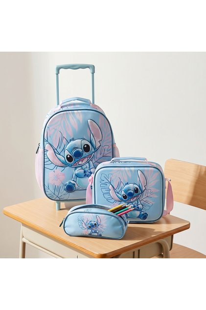 Stitch Print School Trolley Bag Set for Girls 2-5 Years with Lunch Bag