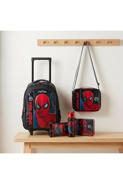 Spider-Man Print 5-Piece School Trolley Bag Set for Boys 5-8 Years with Lunch Bag - 16 inches