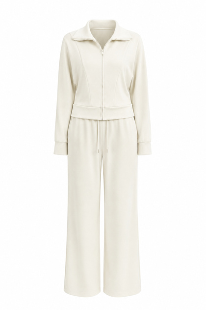 High Collar Zippered Sweat Track Suit Bottom Set