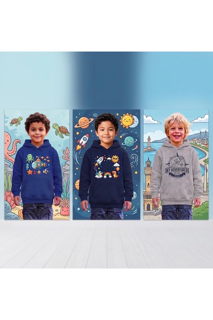 Ocean-Rainbow Design Set of 3 Boys' Cotton Sweatshirts