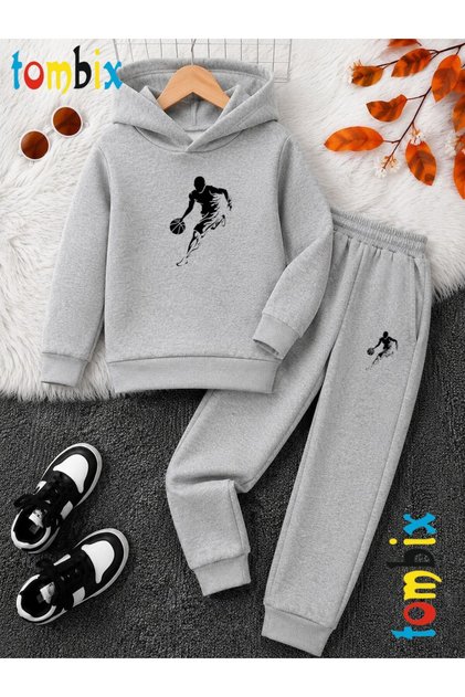 Basketball Player Man Printed Thick Winter Hooded Bottom/Top Children's Tracksuit Set (Pockets Included)