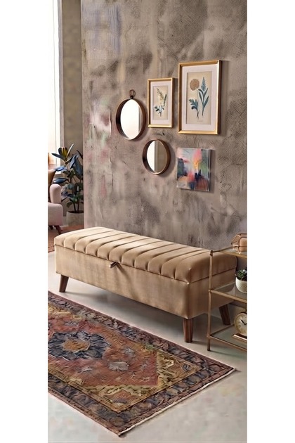 CİZGİ KAPİTONE SANDIKLI PUF 140X40X45