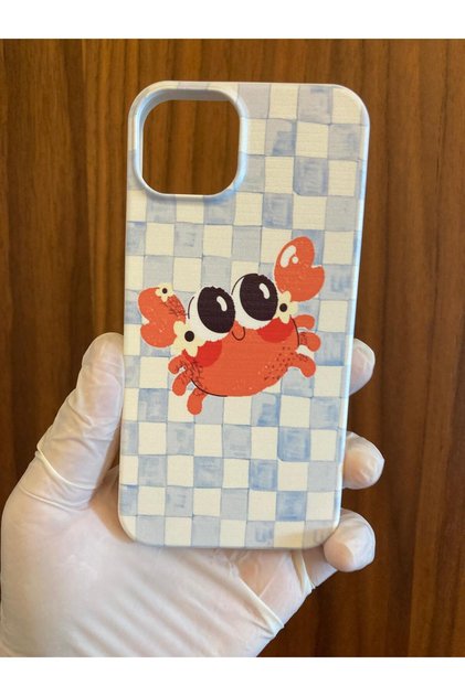 iPhone 13/14 Crab Printed Velvet Inside Launch Silicone Phone Case (White Case)