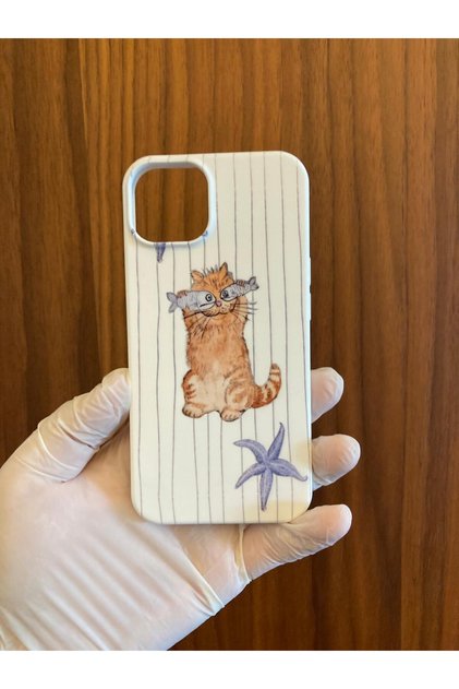 iPhone 13/14 Cat Printed Velvet Inside Launch Silicone Phone Case (White Case)