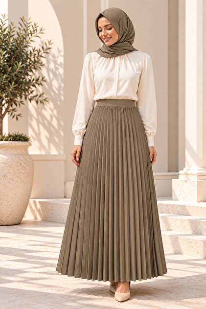 Women's Pleated Skirt 38-40-42-44-46-48-50-52 Size Compatible Elastic Dabıl Fabric Without Lining Does Not Show Inside