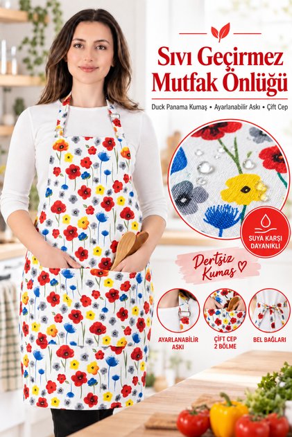 Dirt-Free and Liquid-Proof Kitchen Apron with Adjustable Straps and Double Pockets, Duck Panama Fabric 60X80Cm