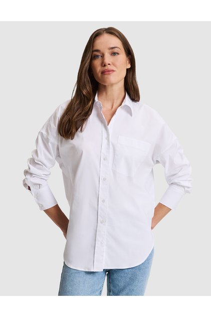 White Oversize Long Sleeve Shirt with Pocket Detail 50331534-Vr013