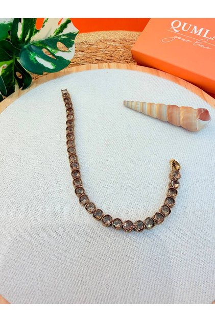 DOĞAL ZULTANİT TAŞLI ETNİK DESEN BRONZ SU YOLU BİLEKLİK ( BOY 19 CM )