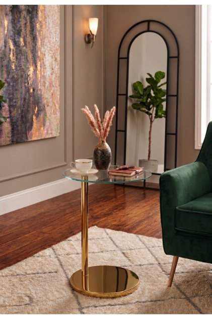 Round End Table with Glass Top and Stylish Gold Base