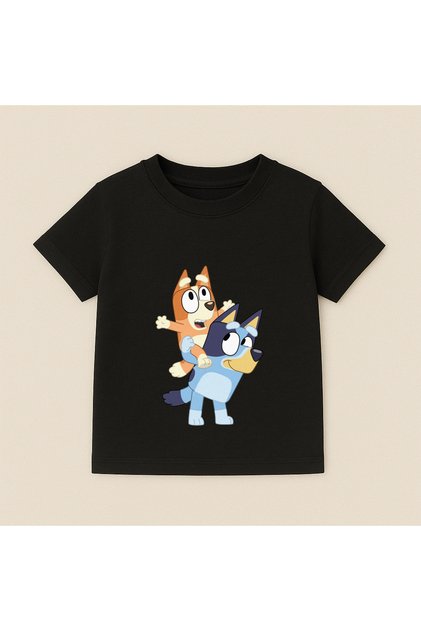 Bluey and Bingo Game Printed Kids T-Shirt 100% Cotton Black