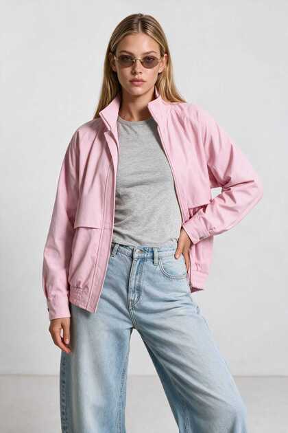 High Collar Oversize Bomber Jacket Lgx0018 Sugar Pink