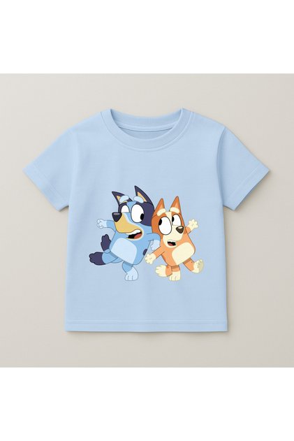 Bluey and Bingo Dance Printed Kids T-Shirt 100% Cotton Baby Blue