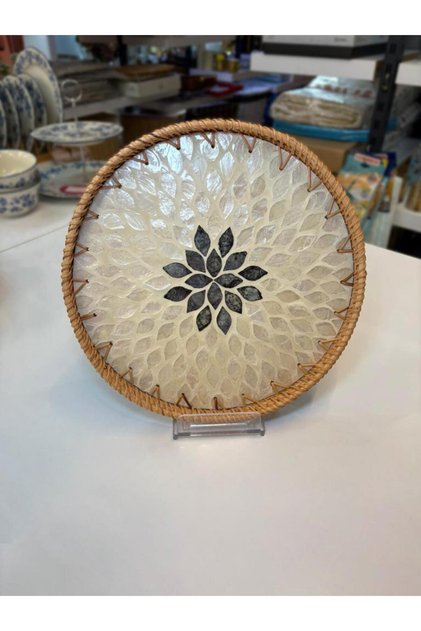 KREM ANTRASİT SEDEFLİ YUVARLAK TEPSİ 30CM