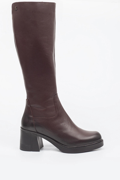 Venüs Genuine Leather Thick Heeled Boots with Elastic Back