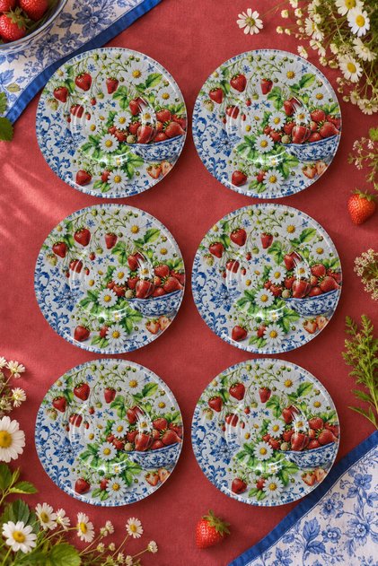 Set of 6 Glass Tea Plates – Strawberry and Daisy Patterned 12 cm – 6 Tea Plates