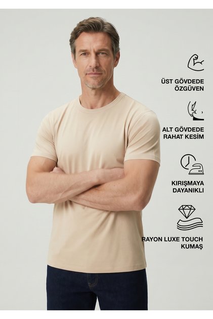 Cappadocia | Brushed Rayon Fluid - Ribbed Collar - Qsimple Muscle Fit Hide Belly Tshirt - Han Rock