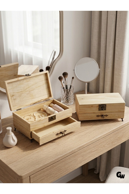 Natural Wooden Jewelry Box Wooden Storage Box (Walnut Wood) (Length:30Cm Width:17Cm Height:15Cm)