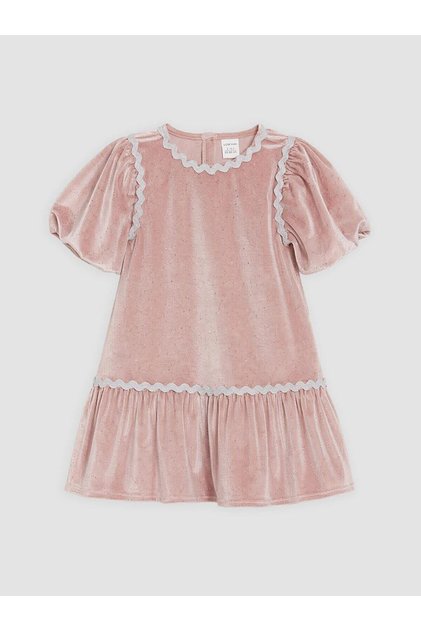 Balloon Sleeve Girls' Velvet Glitter Dress (W6)