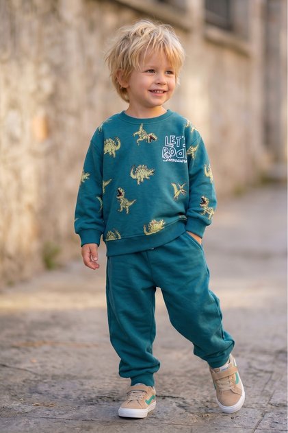 Boy's Dinosaur Printed 3-Yarn Cotton Fabric Underwear Set