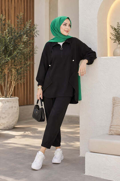 Women's Half Zipper Detail Double Casual Set