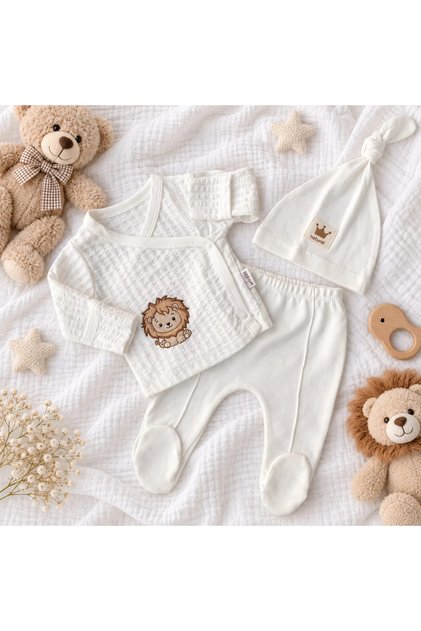 Elegant 3-piece set with lion embroidered foldable gloves