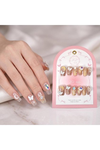 13- Gig Nells Luxury Handmade Nail Set with Butterfly, Crescent and Star Designs