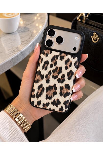 iPhone 13 Compatible Soft Puff Leather Textured Leopard Pattern Case