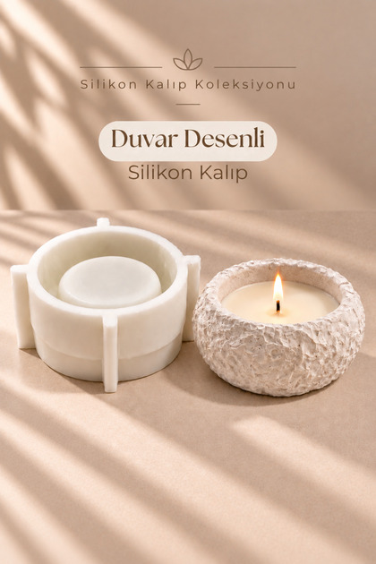 Duvar Desenli Silikon Kalıp Dekoratif Kap ve Mumluk Kalıbı 7x7x3 cm