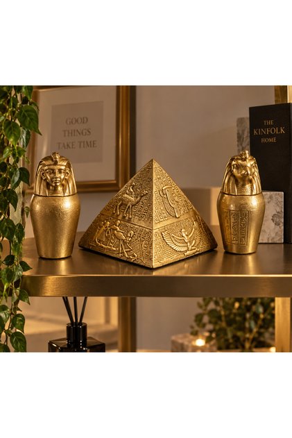 Gold Mısır Temalı Dekoratif Figür Seti – Piramit ve Firavun Biblo Seti