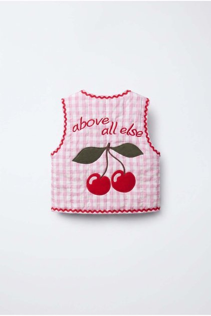 Girl's Pink Gingham Patterned Quilted Vest