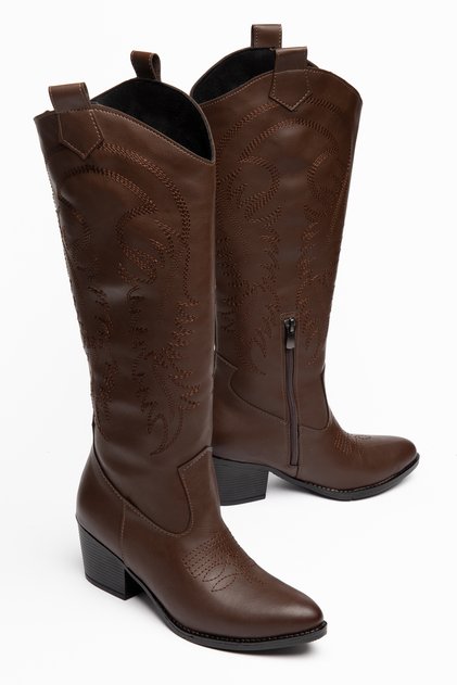 Embroidered Zippered Long Women's Cowboy Boots