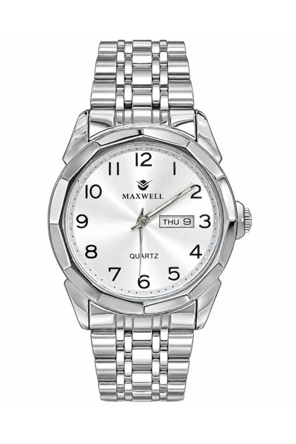 Maxwell Quartz Wrist Watch with Silver Metal Bracelet and Day/Date Display