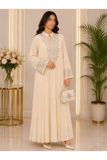 Luxury Women's Pleated Design and Embroidered Detail Abaya ✨