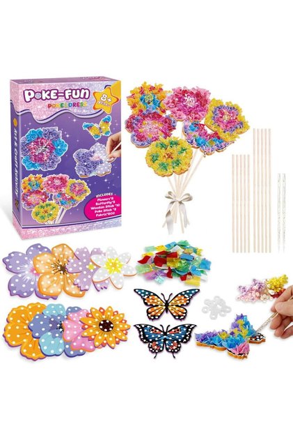 Kids Poke Art Flower Bouquet Craft Kit,DIY Fabric Art Set for Girls Ages 8-12,Creative Birthday Gift