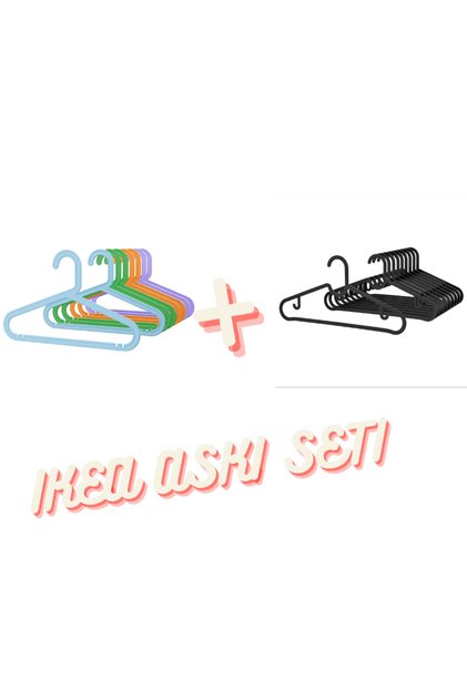 Hanger Set Bagis Children's Clothes Hangers, Multicolored, 8 Pieces and Spruttig Clothes Hangers, Black, 10 Pieces
