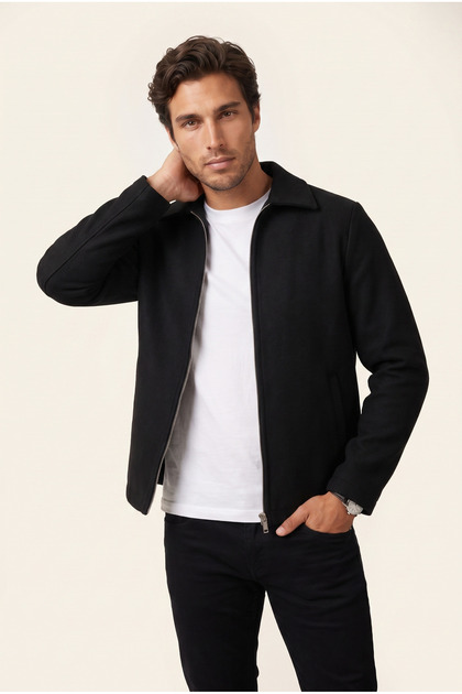 Fermuarlı Yakalı Kaşe Ceket JS6242