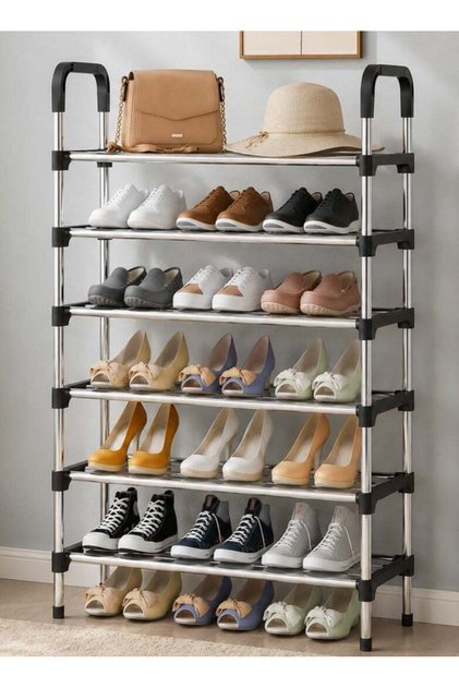 6 Tier Shoe Rack, Adjustable Sturdy Metal Storage 18 Shelf Cover Shoe Cover Rack, Organizer Storage, Shoe Storage For Bedroom, Closet, Living Room