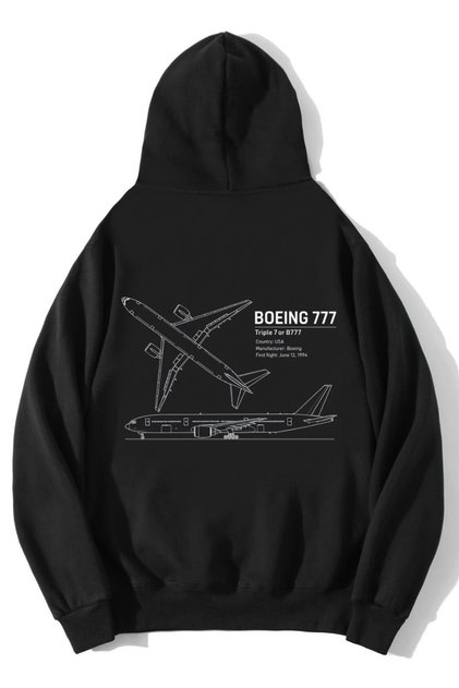 Unisex Oversize Boeing 777 Hoodie Black