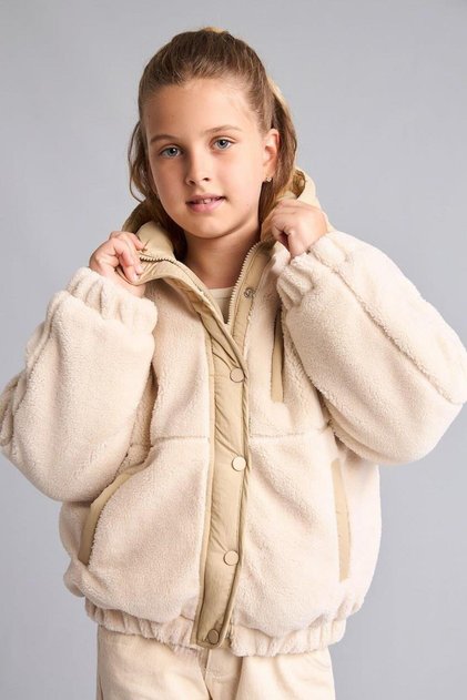 Hooded Plush Zippered Jacket Coat Girls H3487A826Au