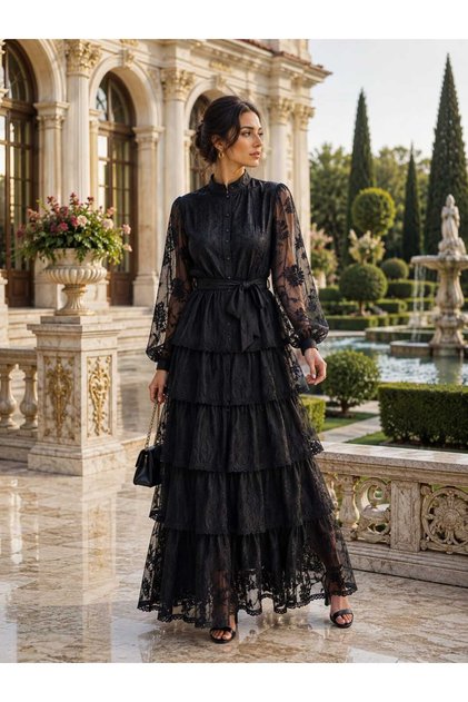 Black Laced Belted Design Dream Dress