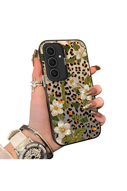 Samsung Galaxy S25 Plus Compatible Aesthetic Floral-Leopard Pattern Case Acrylic Hard Back Silicone Edge