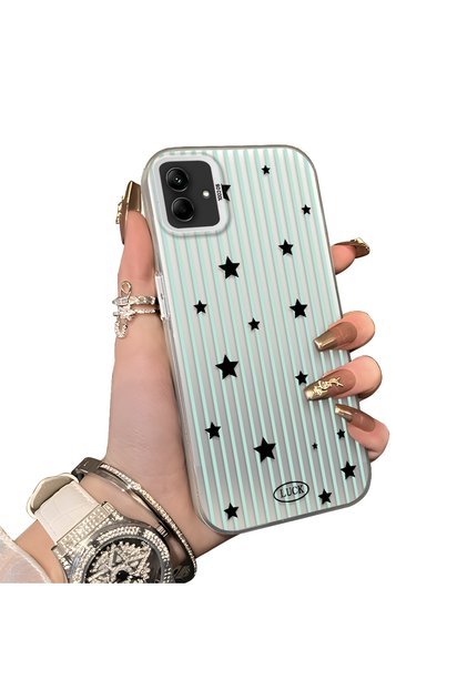 Samsung Galaxy A03/A04E/A04 Compatible Edge Striped Black Star Pattern Protective Case Acrylic Hard Back Silicon Edge