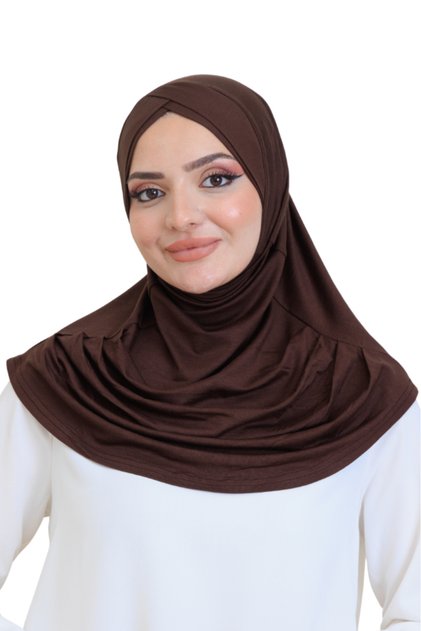 Women's One-Piece Ready-To-Wear Turban Crossed Self-Tied Viscose Headscarf Brown