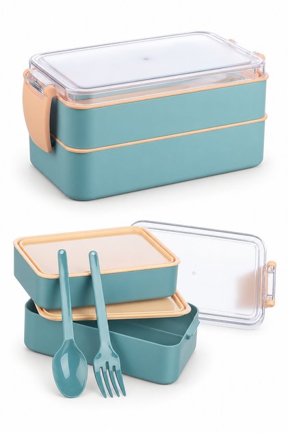 2 Layer Food Storage Container Lunch Box Set for Athletes, Dieters, Students, Camping, Picnics, School, Work, Expedition