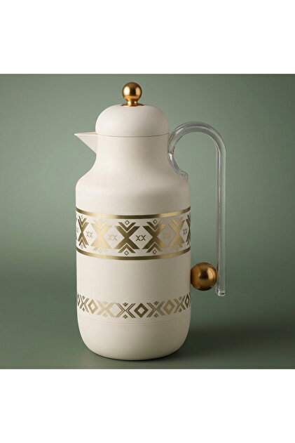 Al Saif Gallery Lavender Thermos, 1 liter, glass inner material, transparent handle, press lid - creamy gold
