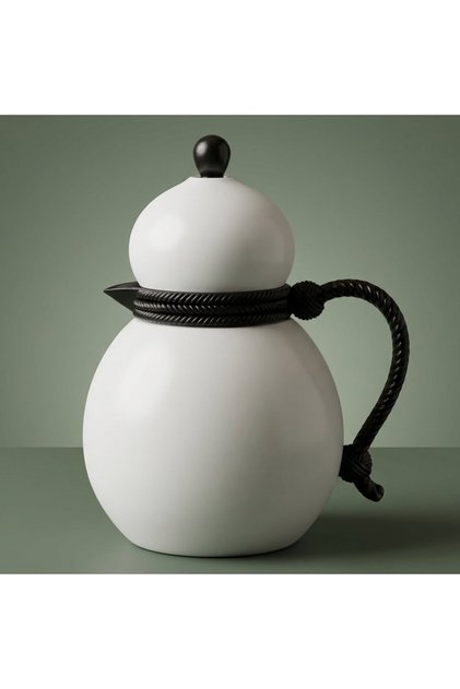 Al Saif Gallery Tamim 9 Dallah Thermos, 0.5 Liter, Stainless Steel Inner Liner, Black Handle, Self-service, Presser - White Black